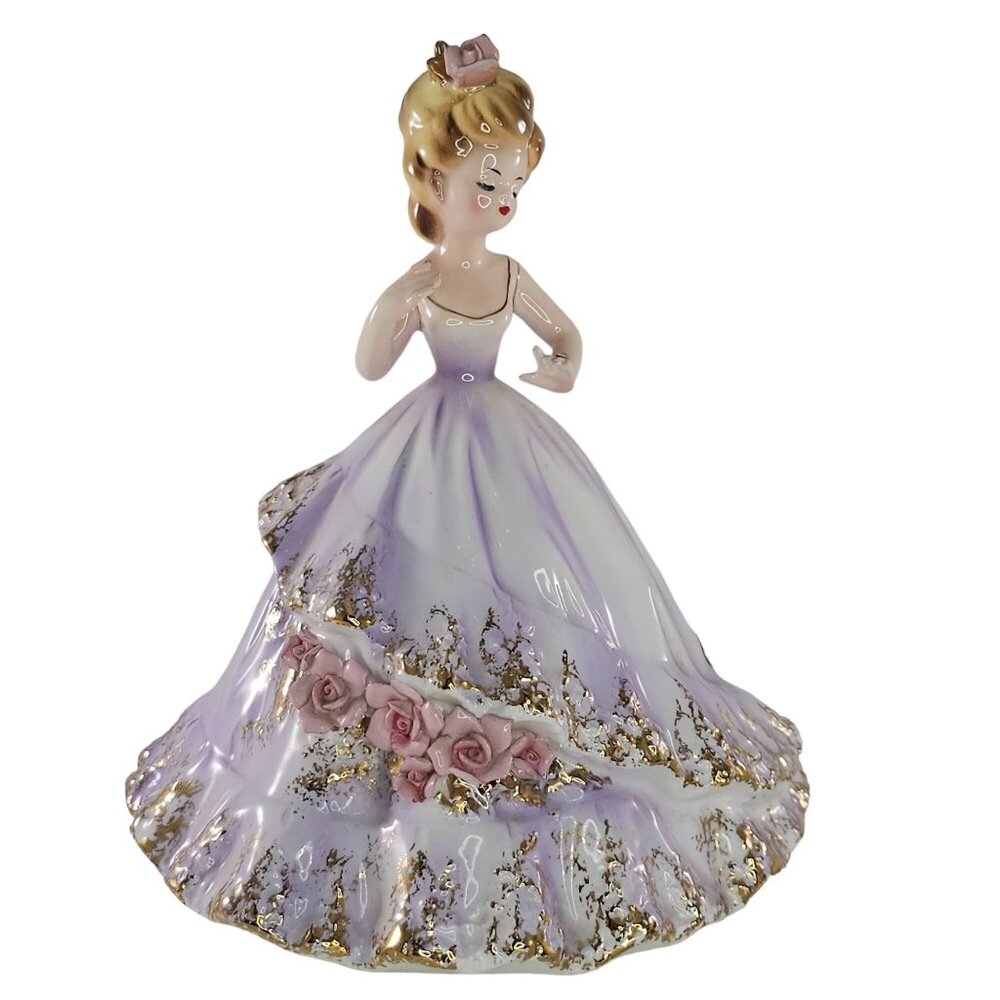 Josef Originals Porcelain Engagement Figurine Romance Series Purple Dress *Chips